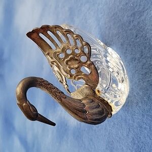 Vintage Silver And Glass Swan Salt Cellar With Moving Wings